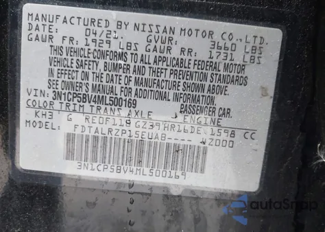 2021 Nissan Kicks S Xtronic Cvt z USA, uszkodzony, nr VIN 3N1CP5BV4ML500169